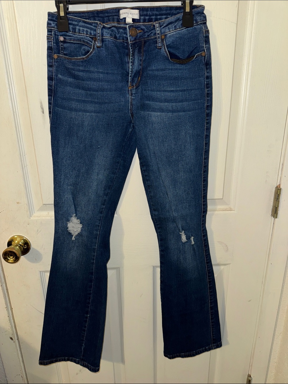 Kendall & Kylie Dark Blue Distressed Wide Leg Jeans
